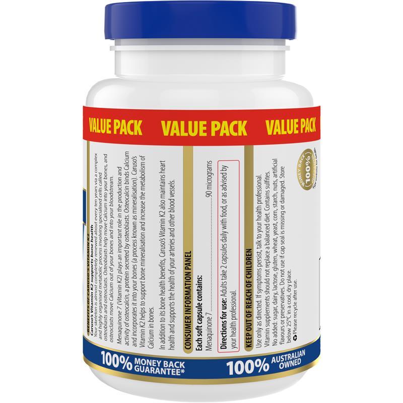 Carusos Vitamin K2 120 Capsules Exclusive Size