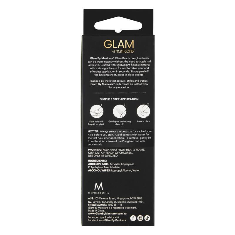 Glam By Manicare Glam Ready Pre-Glued Nails My Snow Bunny 30 Pieces