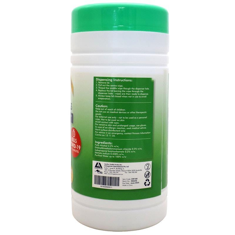 Liv-Wipe Hospital Grade Sanitiser Disinfectant 100 Wipes 1tub