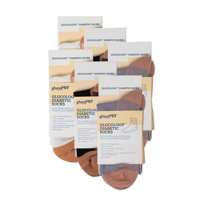 Glucology 6 Pack Mixed Classic Socks - Black White Grey Large