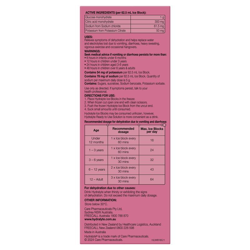 Hydralyte Electrolyte Ice Blocks Watermelon 16