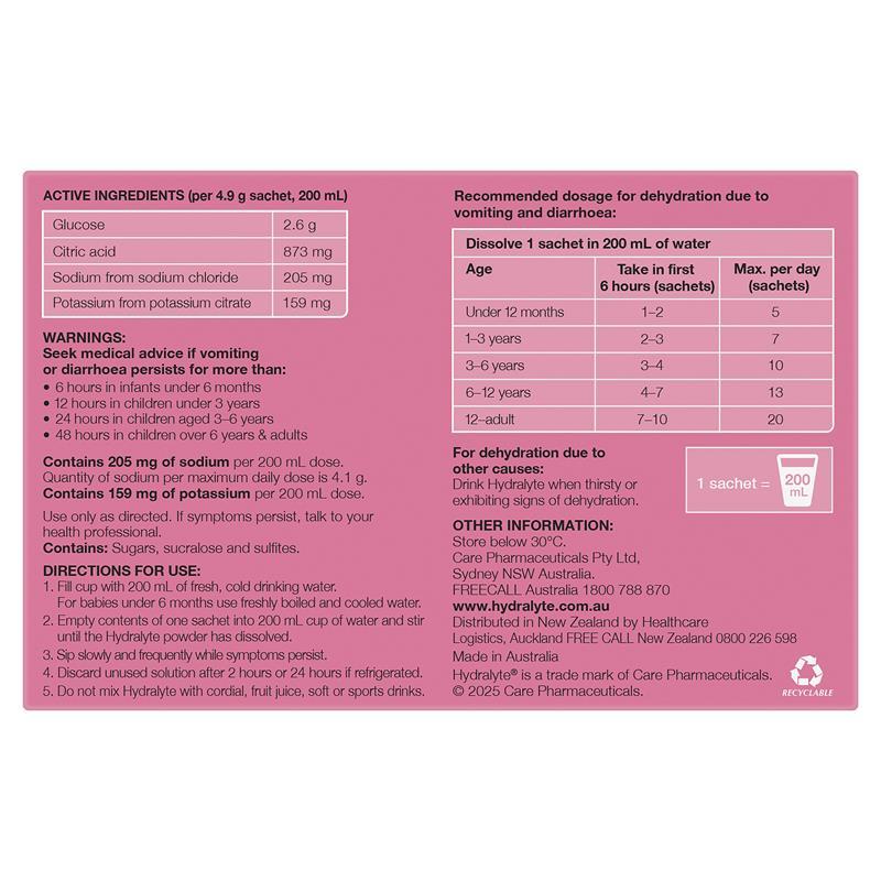 Hydralyte Electrolyte Watermelon Sachets Value Pack 4.9g x 24