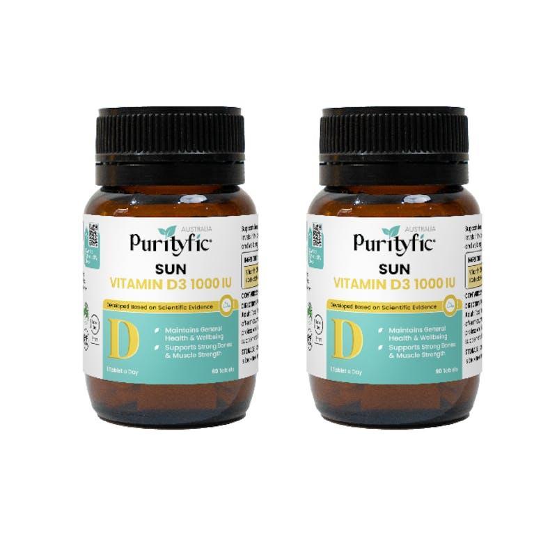 PURITYFIC Sun Vitamin D3 1000 IU (2 Bottles) Bundle