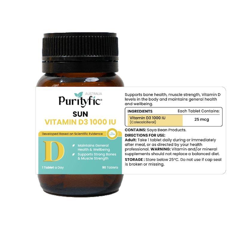 PURITYFIC Sun Vitamin D3 1000 IU (2 Bottles) Bundle