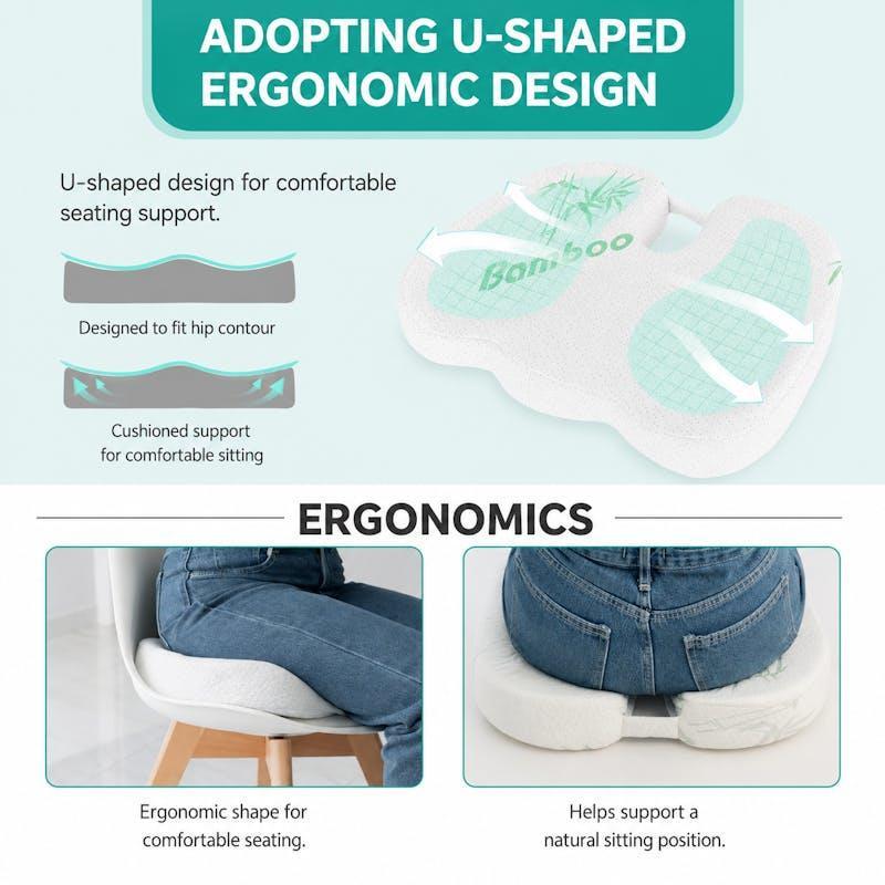 Clevinger Bamboo Memory Foam Seat Cushion Ergonomic Office Chair Car Cushion with Washable Cover 1pc