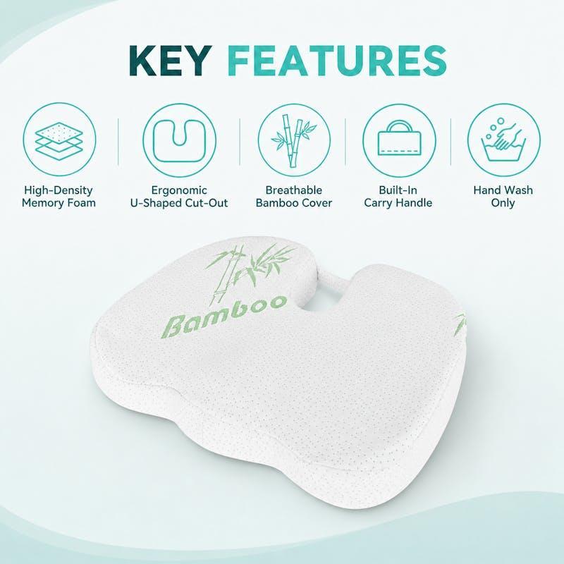 Clevinger Bamboo Memory Foam Seat Cushion Ergonomic Office Chair Car Cushion with Washable Cover 1pc