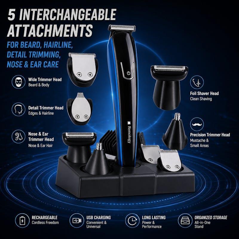 Remology 5-in-1 Rechargeable Grooming Kit for Men with Hair Trimmer & Shaver One Size