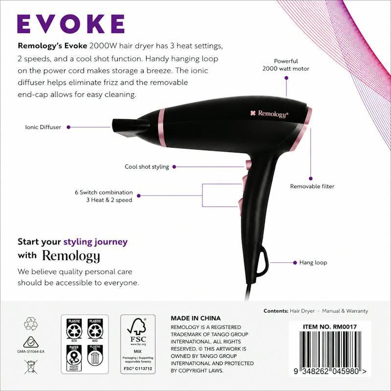  Remology Evoke 2000W Professional Ionic Salon Hair Dryer with Cool Shot