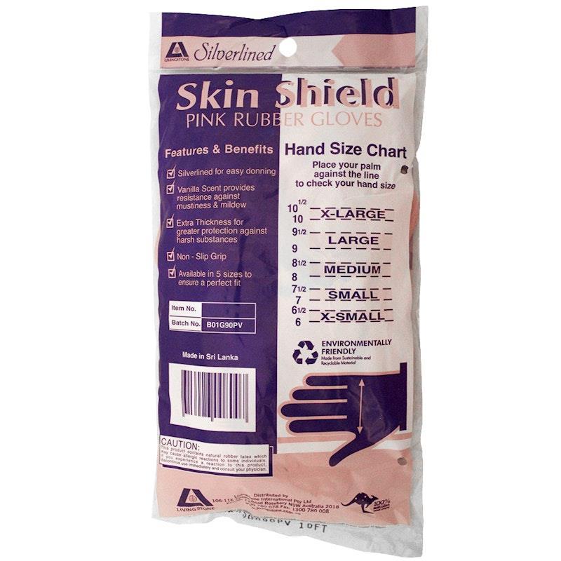 Skin Shield Silver Lined Natural Rubber Gloves Vanilla Scented Pair Pink Size 8-8.5