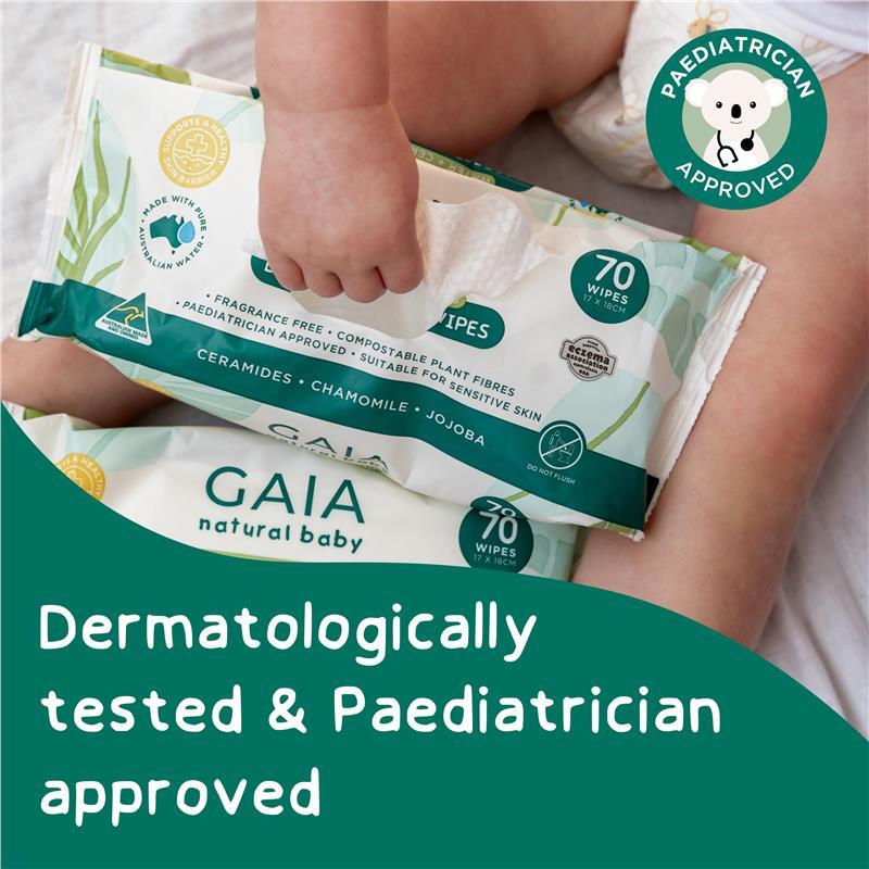 GAIA Biodegradable Water Wipes 6 x 70 Pack Exclusive Size