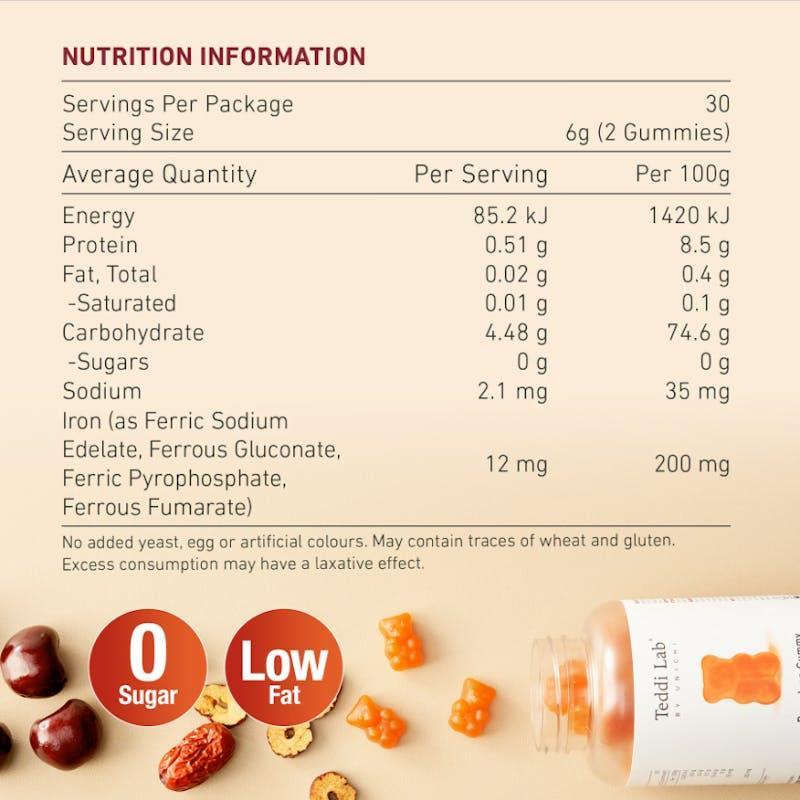 Teddi Lab by Unichi Rose Iron Gummy 60s with Vitamin C - Energy Support, Gentle Formula 1Pack