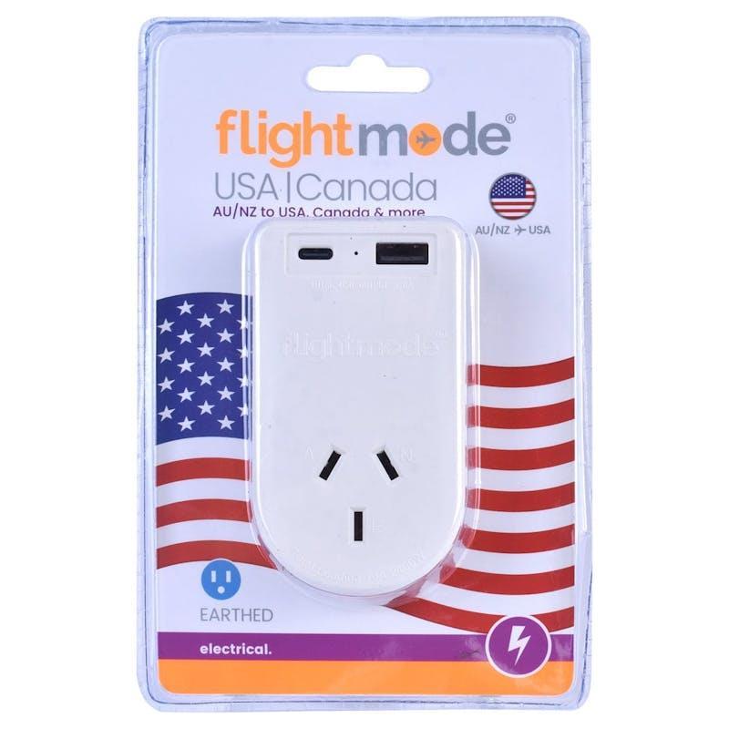 Flightmode Outbound AU/NZ to USA/CANADA Travel Adaptor with USB Type C & A 1Unit