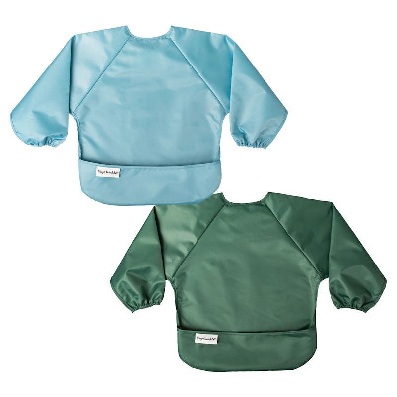 Tiny Twinkle Mess-proof Full Long Sleeve Bib 2 Pack Slate & Olive Small (6-24M)