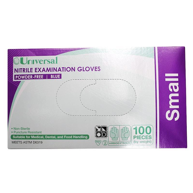 Universal Nitrile Examination Gloves ASTM Powder Free Small 100 Pieces/Box
