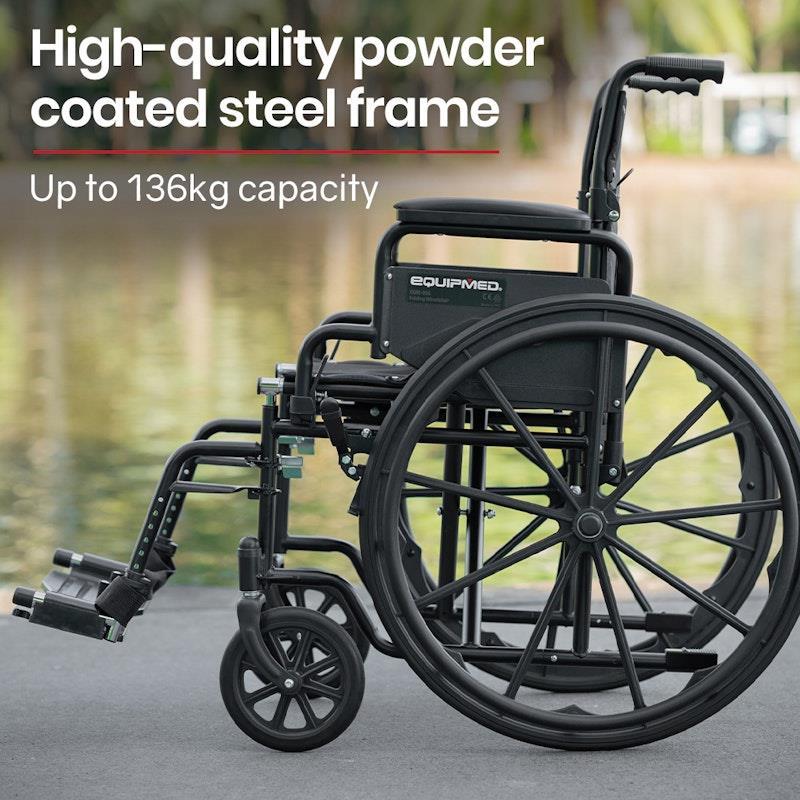 Equipmed 24 Inch Folding Wheelchair with Park Brakes Black