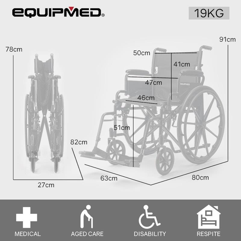 Equipmed 24 Inch Folding Wheelchair with Park Brakes Black