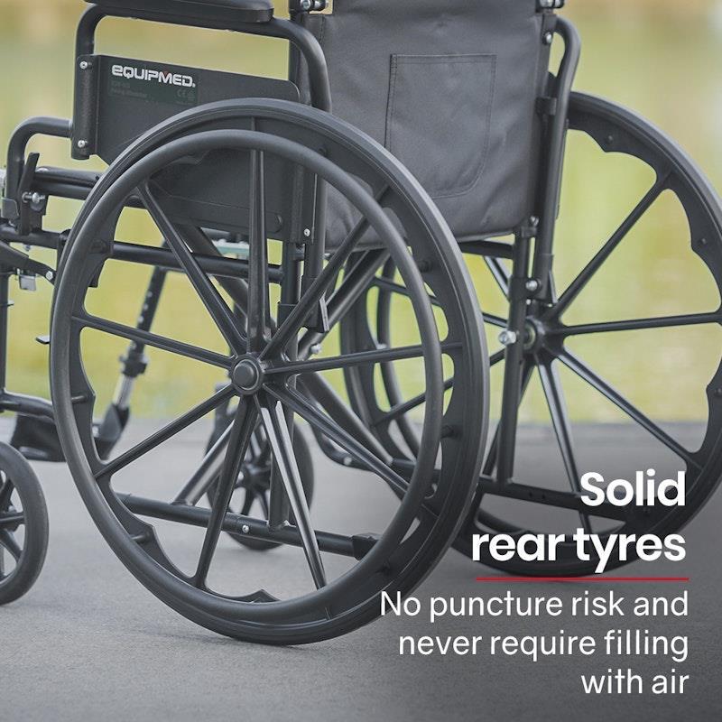 Equipmed 24 Inch Folding Wheelchair with Park Brakes Black