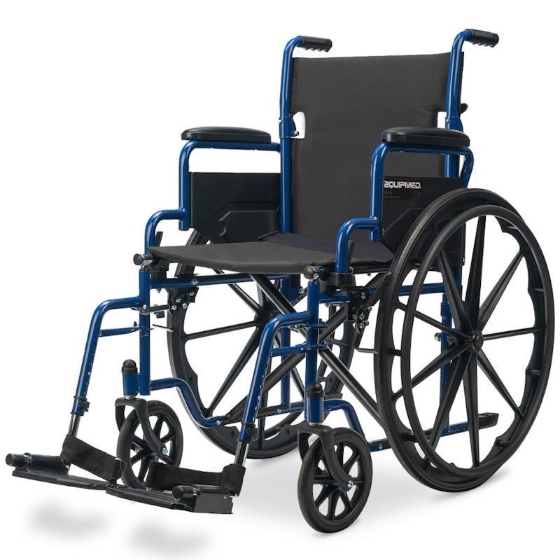 Equipmed 24 Inch Folding Wheelchair with Park Brakes Blue