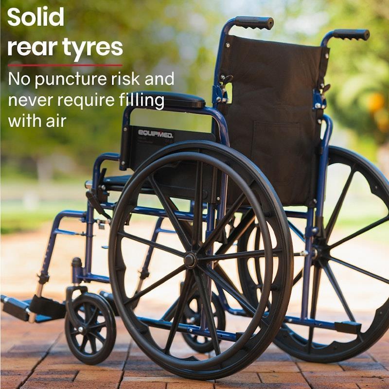 Equipmed 24 Inch Folding Wheelchair with Park Brakes Blue