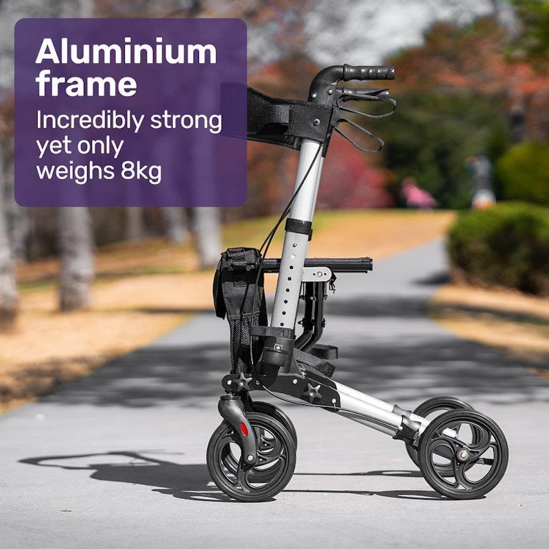 Equipmed Foldable Aluminium Walking Frame Rollator Silver