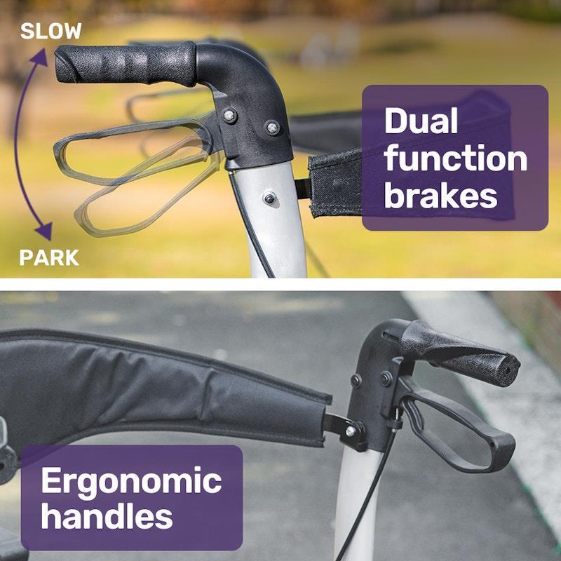 Equipmed Foldable Aluminium Walking Frame Rollator Silver