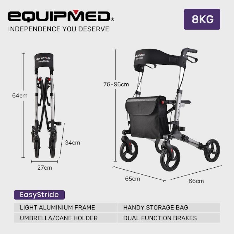 Equipmed Foldable Aluminium Walking Frame Rollator Silver