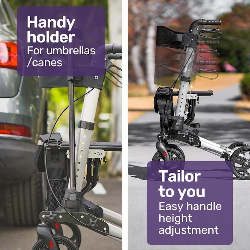Equipmed Foldable Aluminium Walking Frame Rollator Silver