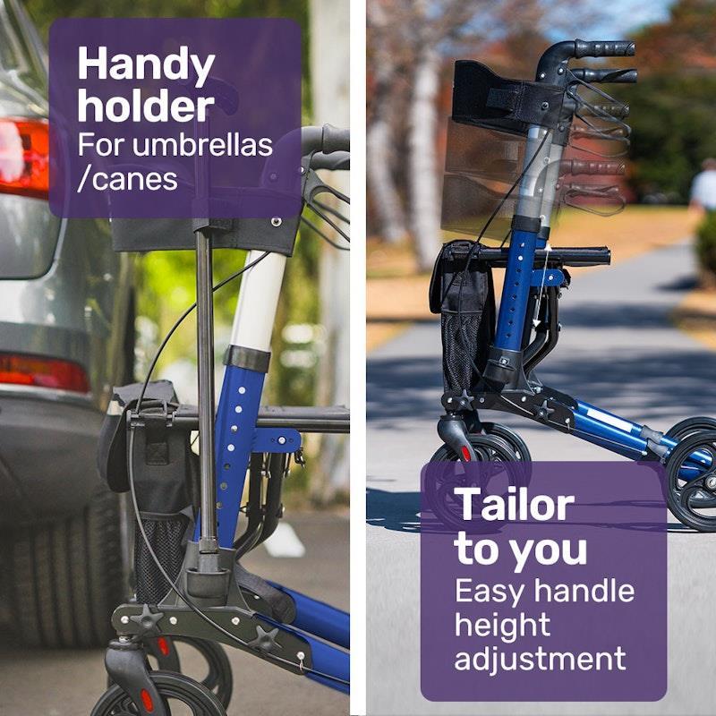 Equipmed Easy Stride Foldable Aluminium Walking Frame Rollator Blue