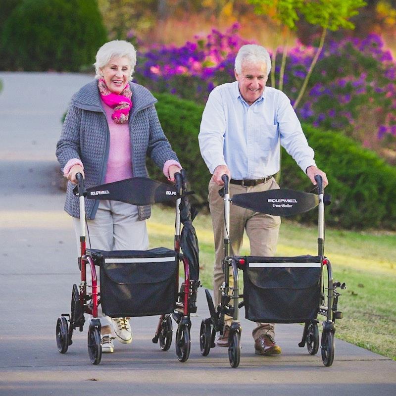 Equipmed 2-in-1 Foldable Aluminium Walking Frame Rollator Titanium Colour