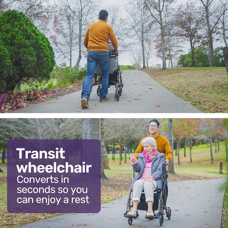 Equipmed 2-in-1 Foldable Aluminium Walking Frame Rollator Titanium Colour