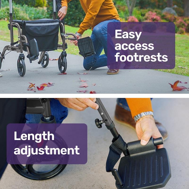 Equipmed 2-in-1 Foldable Aluminium Walking Frame Rollator Titanium Colour