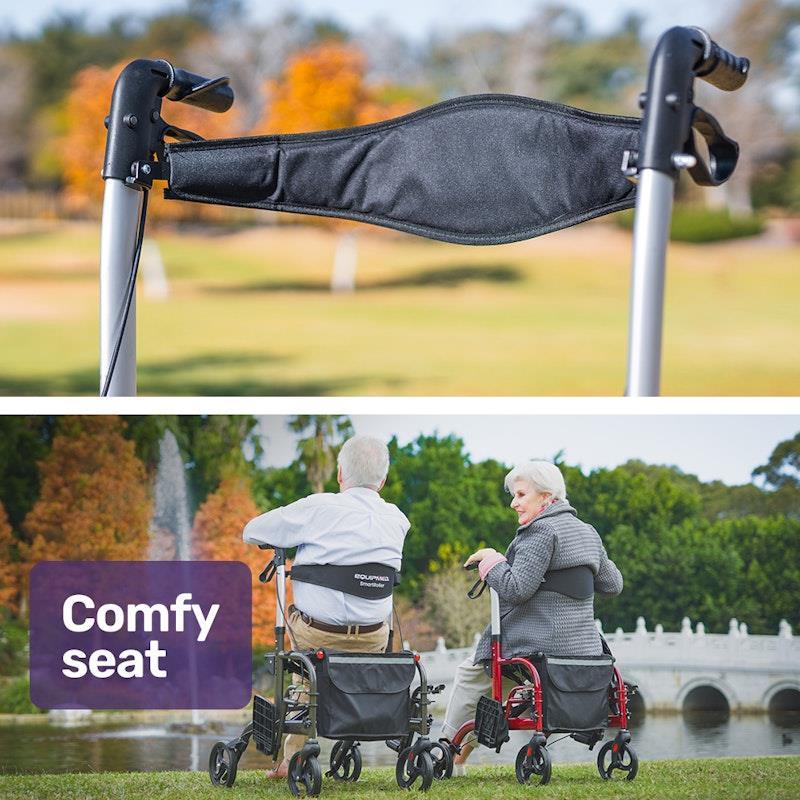 Equipmed 2-in-1 Foldable Aluminium Walking Frame Rollator Titanium Colour