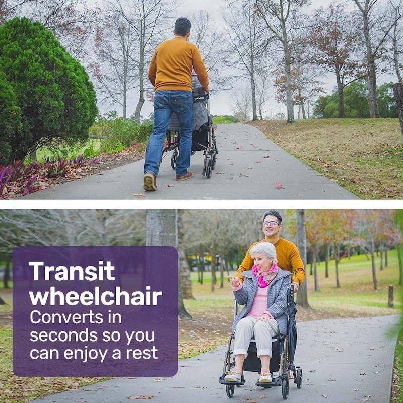 Equipmed 2-in-1 Foldable Aluminium Walking Frame Rollator Silver