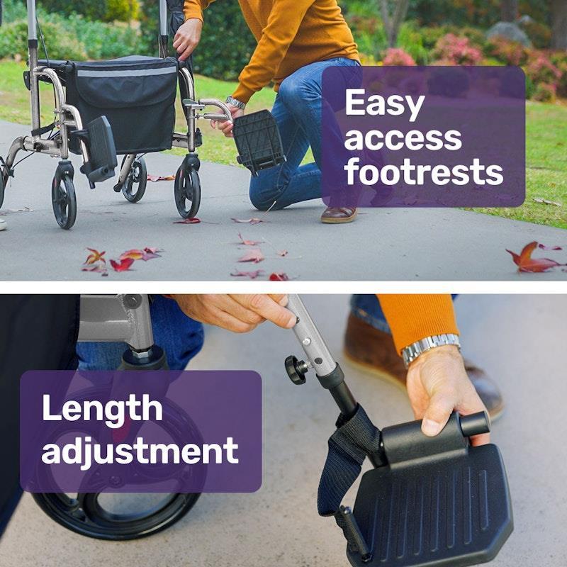 Equipmed 2-in-1 Foldable Aluminium Walking Frame Rollator Silver
