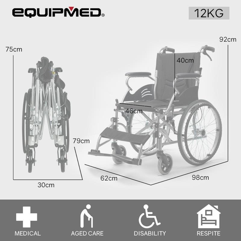 Equipmed Folding Aluminium Wheelchair Black