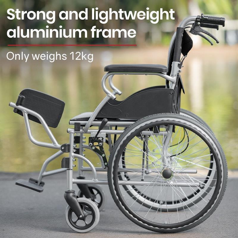 Equipmed Folding Aluminium Wheelchair Grey & Black