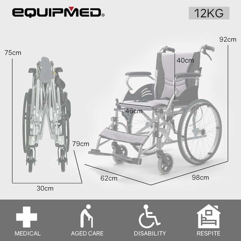 Equipmed Folding Aluminium Wheelchair Grey & Black