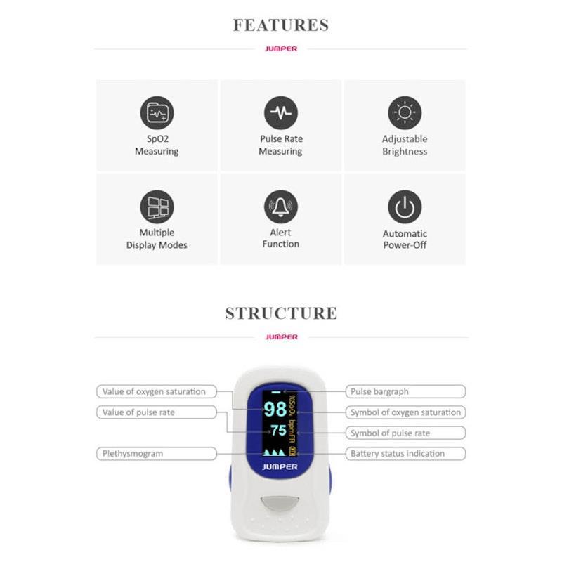 Jumper Finger Pulse Oximeter with Alarm Feature 1Unit