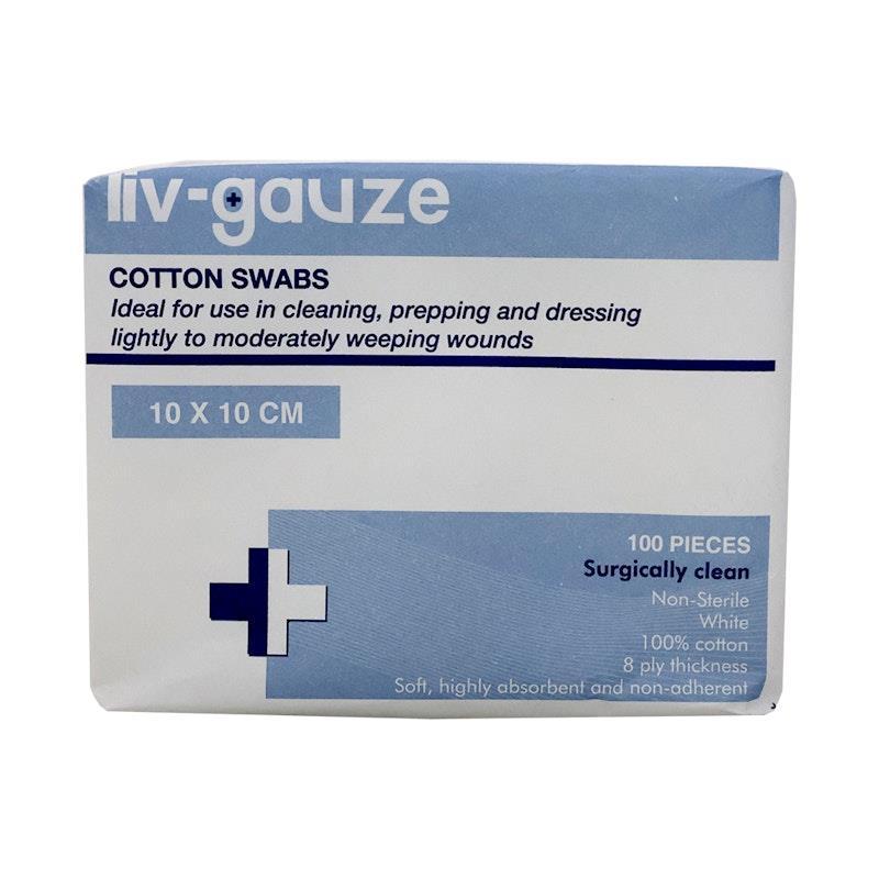 Livingstone Gauze Swabs 8 ply Cotton Non-Sterile 10 x 10 cm 100 Pieces/Box
