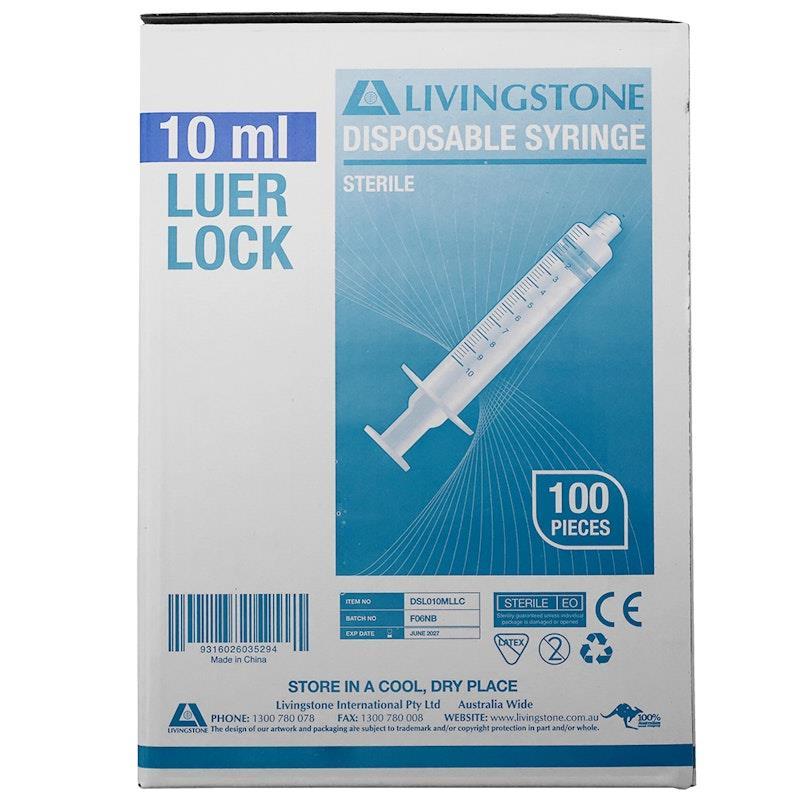 Livingstone Syringe Luer Lock Tip 10ml 100 Pieces/Box