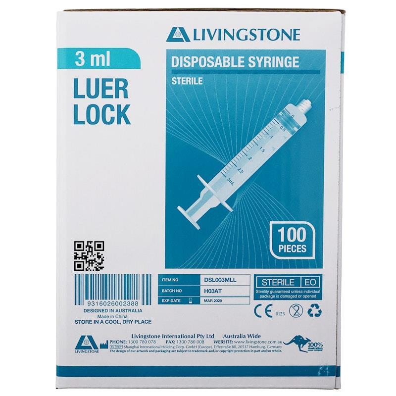 Livingstone Syringe Luer Lock Tip 3ml 100 Pieces/Box