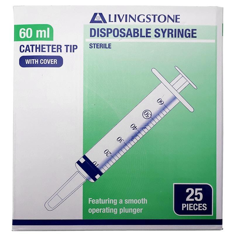 Livingstone Syringe Catheter Tip with Cap 60ml 25 Pieces/Box