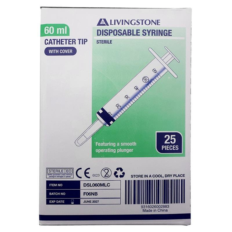 Livingstone Syringe Catheter Tip with Cap 60ml 25 Pieces/Box