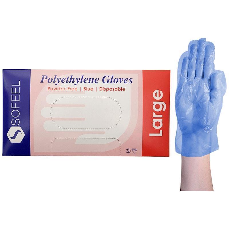 Sofeel Disposable Polyethylene Gloves Powder Free Latex Free Large Blue 500 Pieces/Box