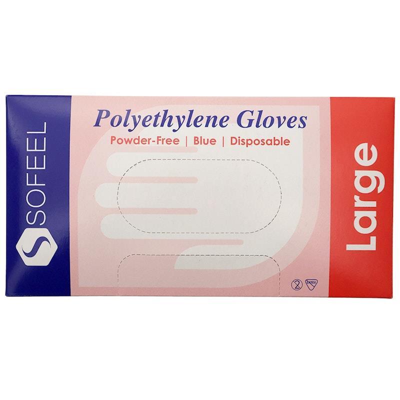 Sofeel Disposable Polyethylene Gloves Powder Free Latex Free Large Blue 500 Pieces/Box