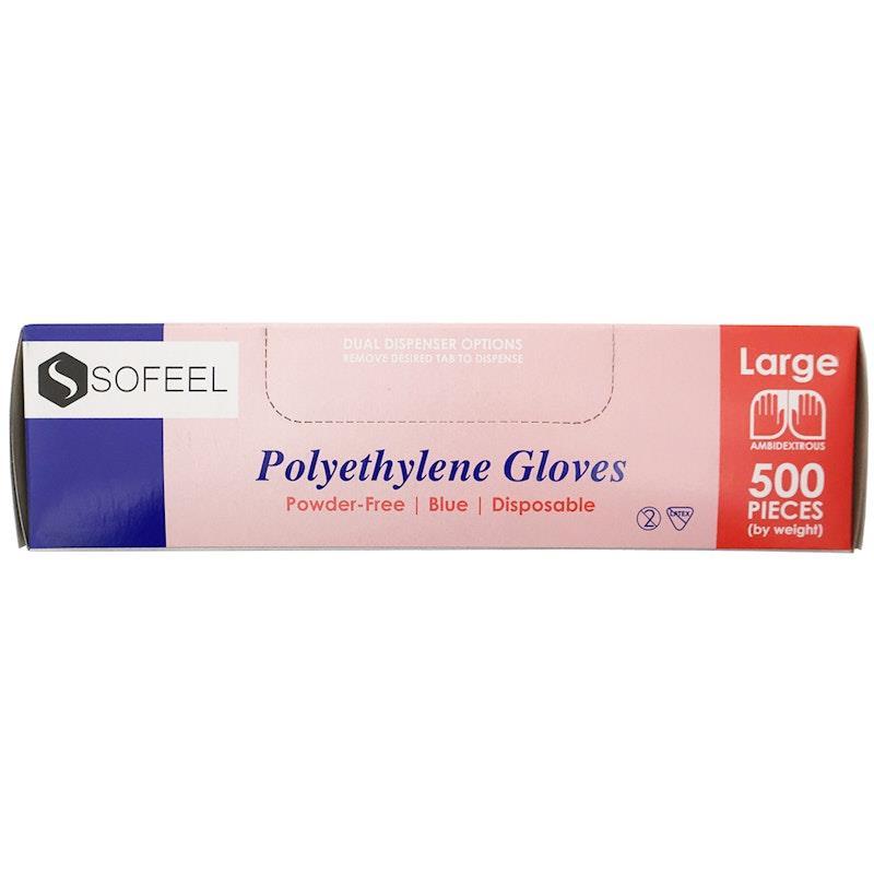 Sofeel Disposable Polyethylene Gloves Powder Free Latex Free Large Blue 500 Pieces/Box
