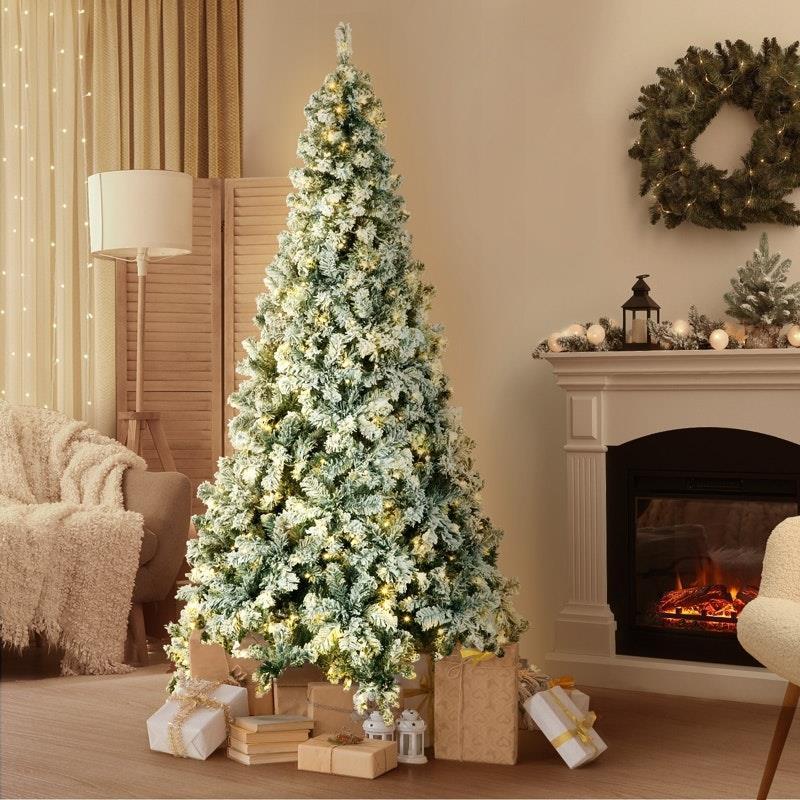 Tinseltown LED Christmas Tree 2.4M Xmas Trees White Snow Flocked Decorations 8 Feet