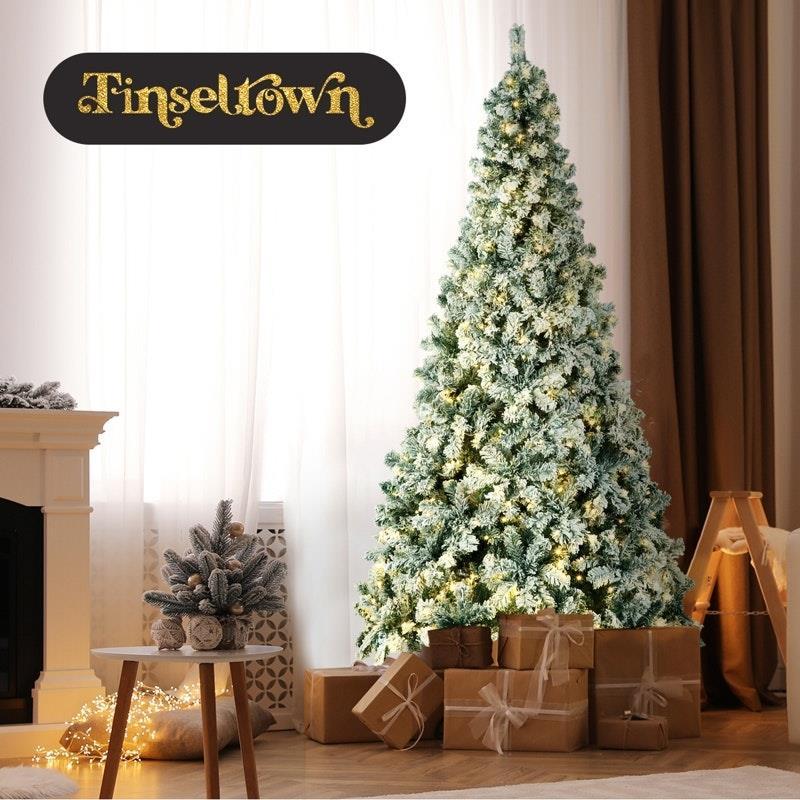 Tinseltown LED Christmas Tree 2.4M Xmas Trees White Snow Flocked Decorations 8 Feet