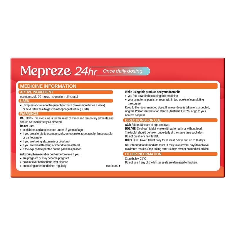 Mepreze 24Hr 20mg 7 Tablets