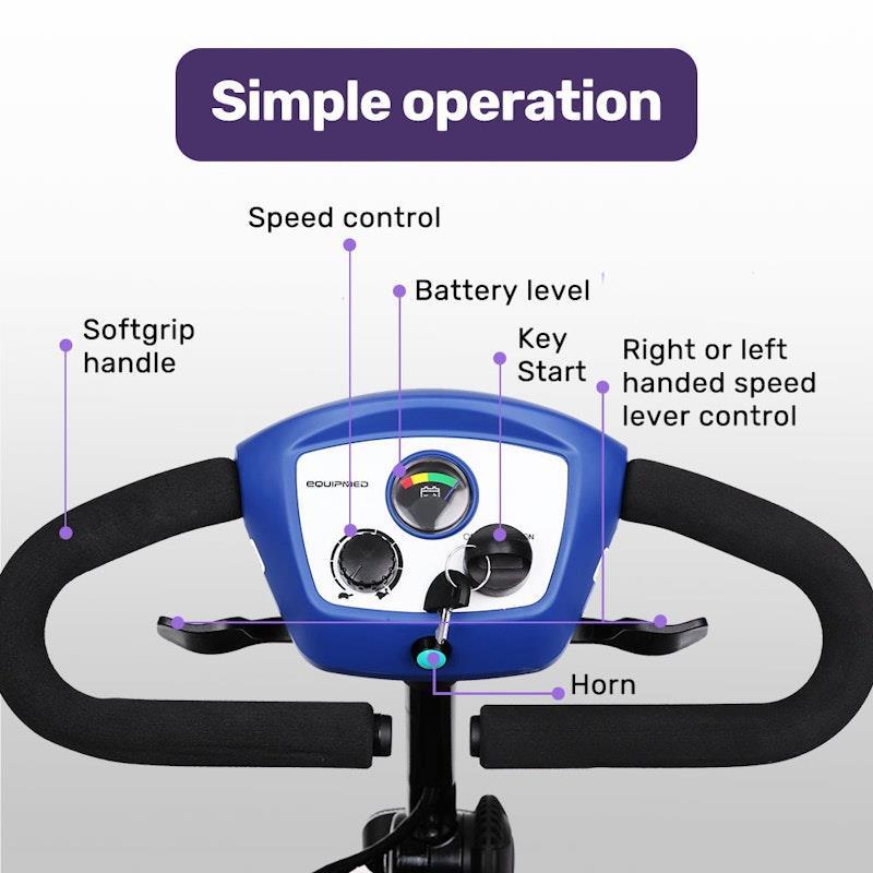 Equipmed Pathline Mid-Sized Electric Mobility Scooter For Elderly Black & Blue